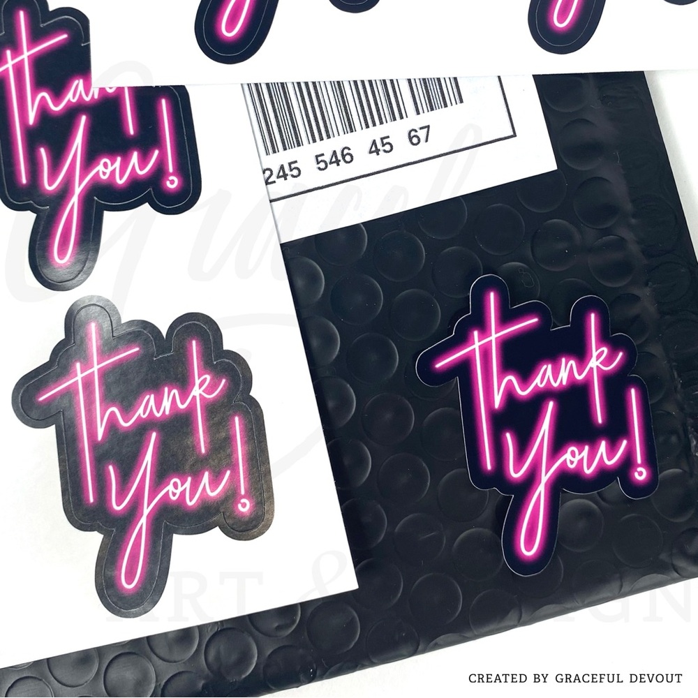 Thank You!- 2" (inches) (96ct.) (Pink Neon) Stickers - Picture 4 of 4